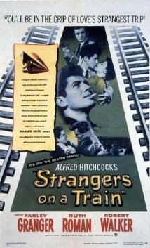 cover for Strangers on a Train, a film directed by Alfred Hitchcock